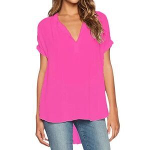 Casual Short Sleeve V-Neck Blouse Rose XL